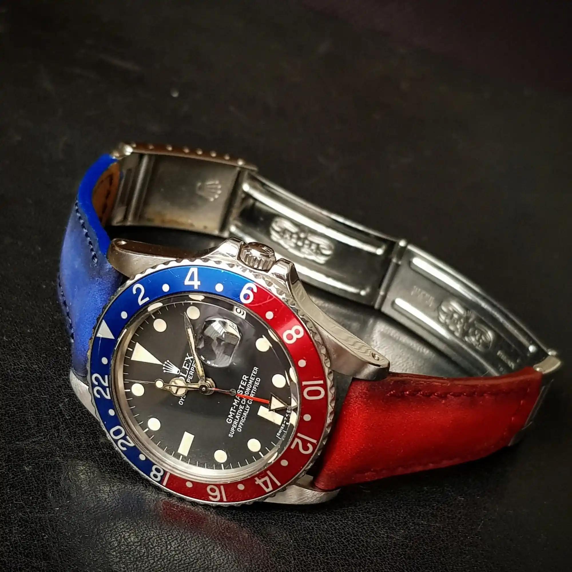 Rolex Leather Strap – Deep Pepsi