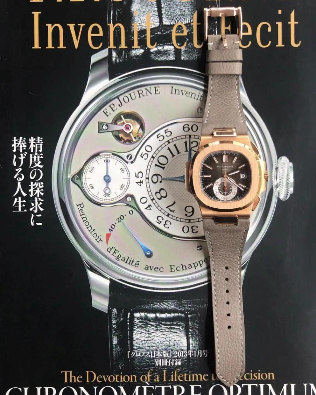 Pebble-Taupe-leather-strap-on-Patek-philippe-nautilus-made-by-Gunny-Straps