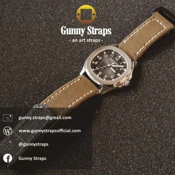 canvas-khaki-with-hook-loop-on-patek-philippe-aquanaut-made-by-Gunny-Straps