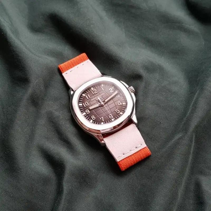 orange-and-white-kolor-strap-on-patek-philippe-aquanaut-made-by-Gunny-Straps