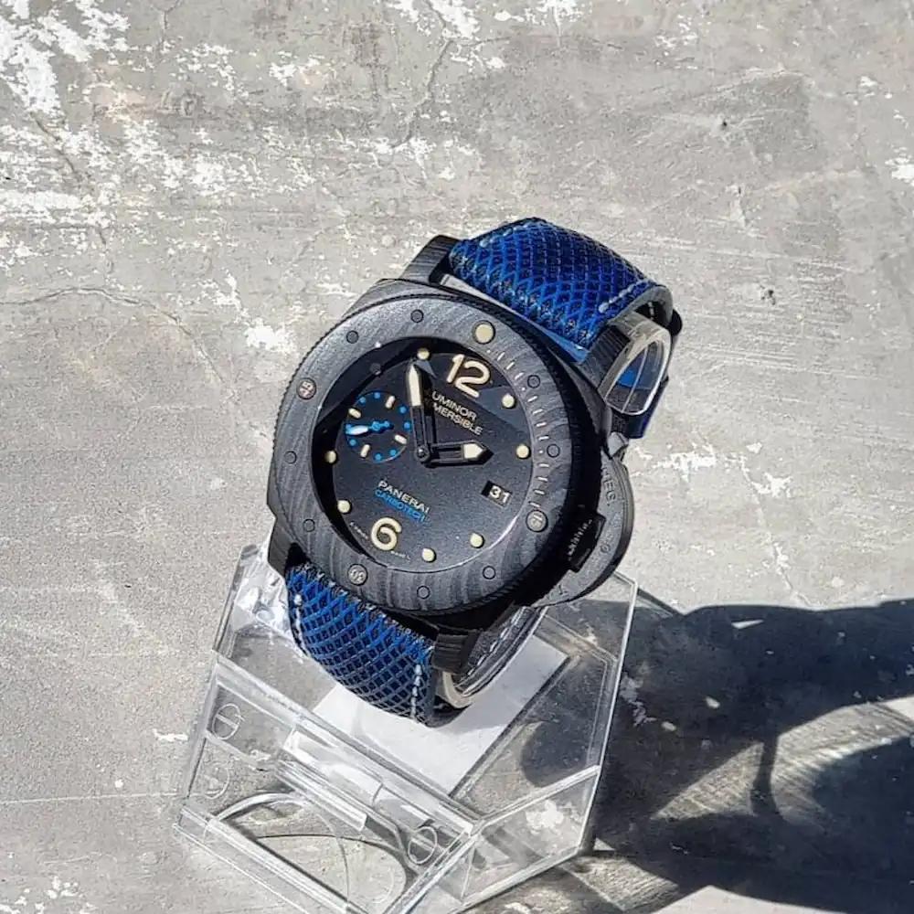 Panerai Leather Strap – Blue Stupa Padded with Patina