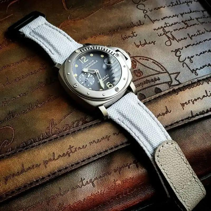 Panerai Canvas Strap – White Canvas with Hook & Loop