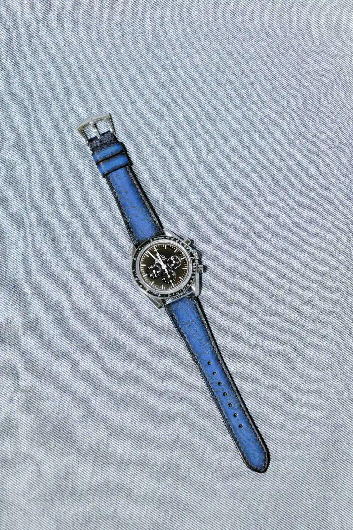 Omega Leather Strap – Blue Patina Scritto