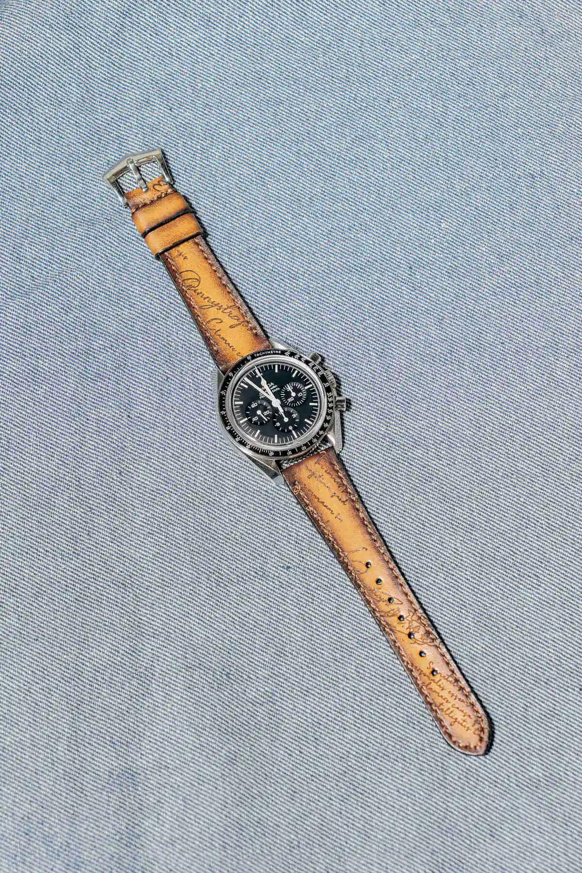 Omega Leather Strap – Brown Patina Scritto