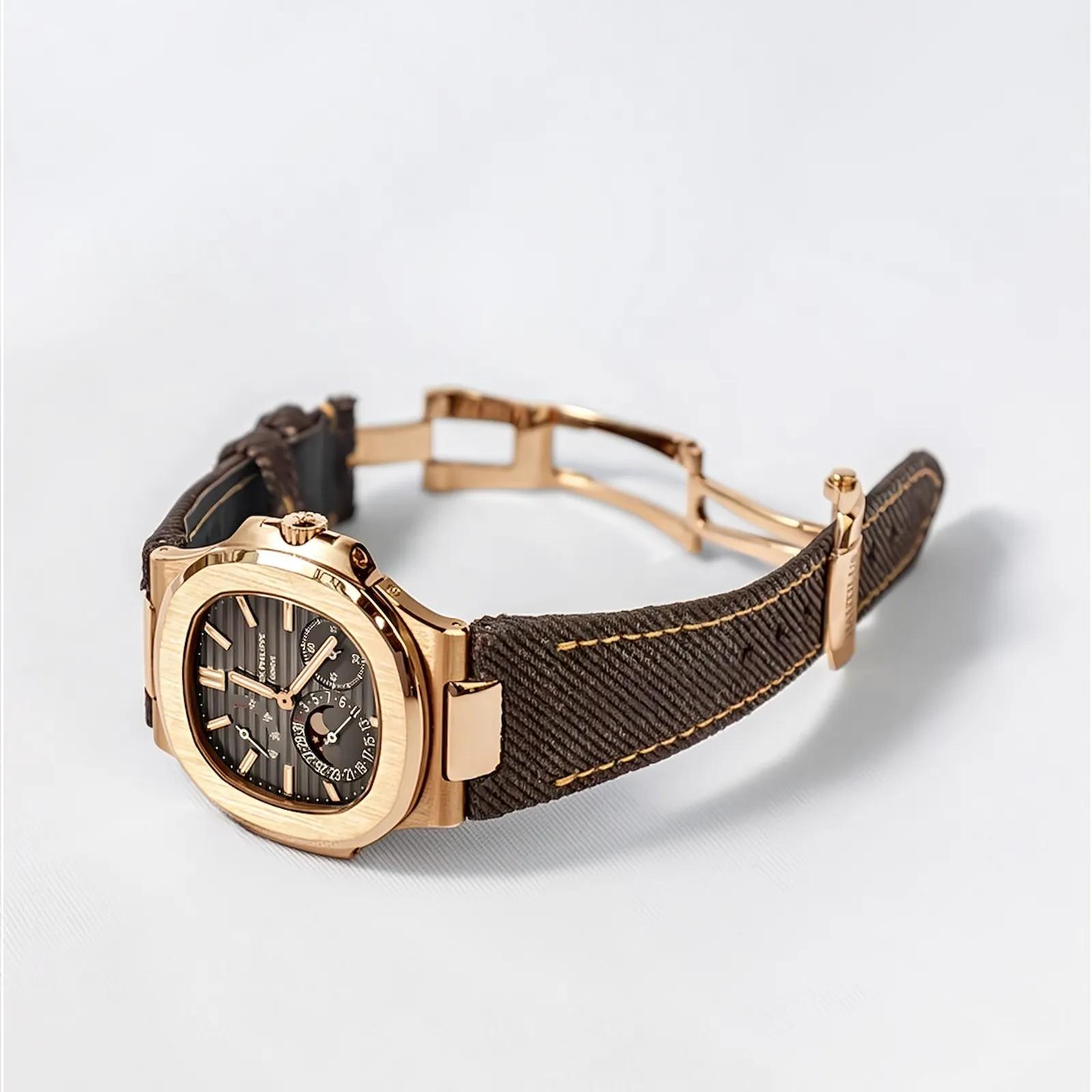 dark-brown-denim-strap-on-patek-philippe-aquanaut-rose-gold-made-by-Gunny-Straps