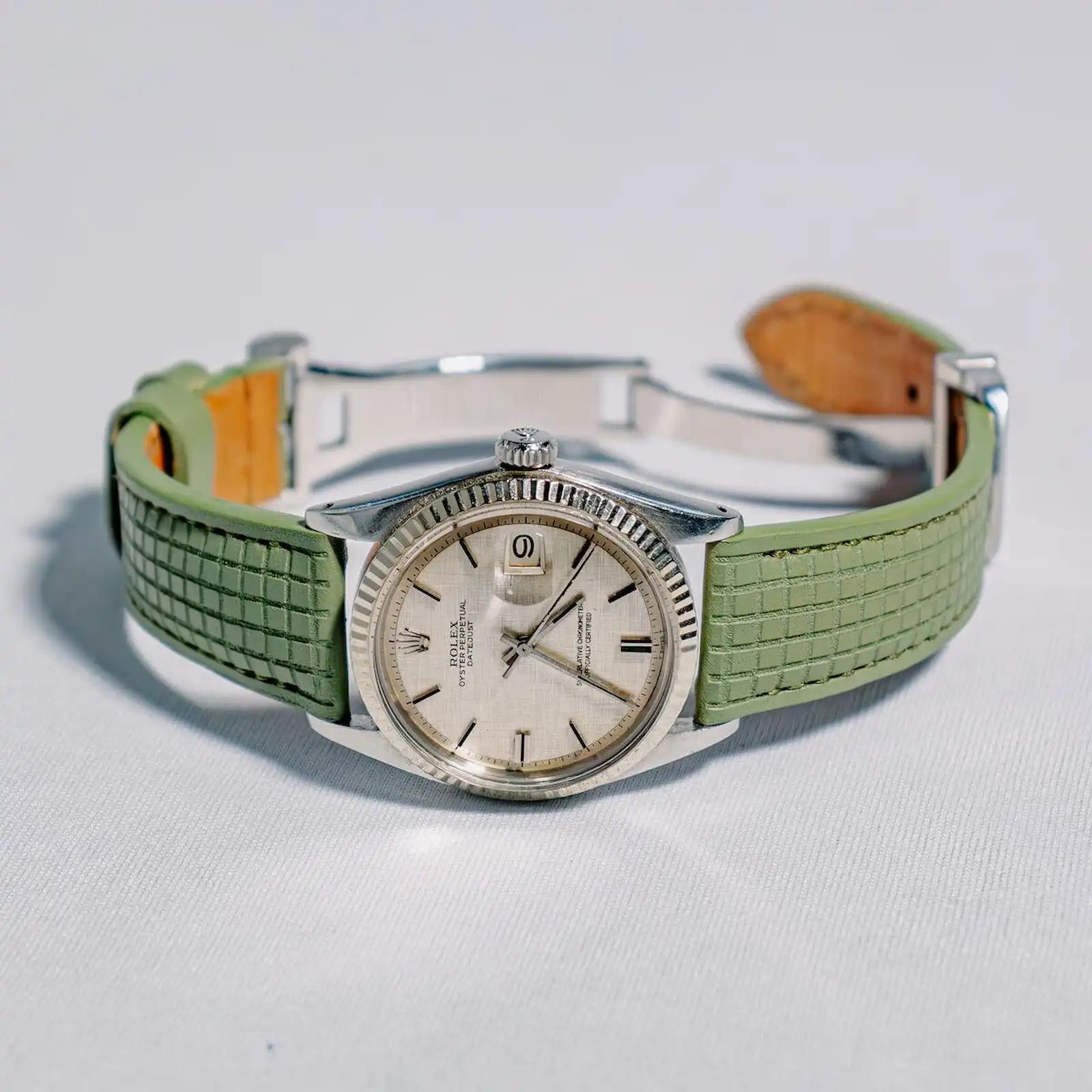 Rolex Leather Strap – Chessboard Fern Green