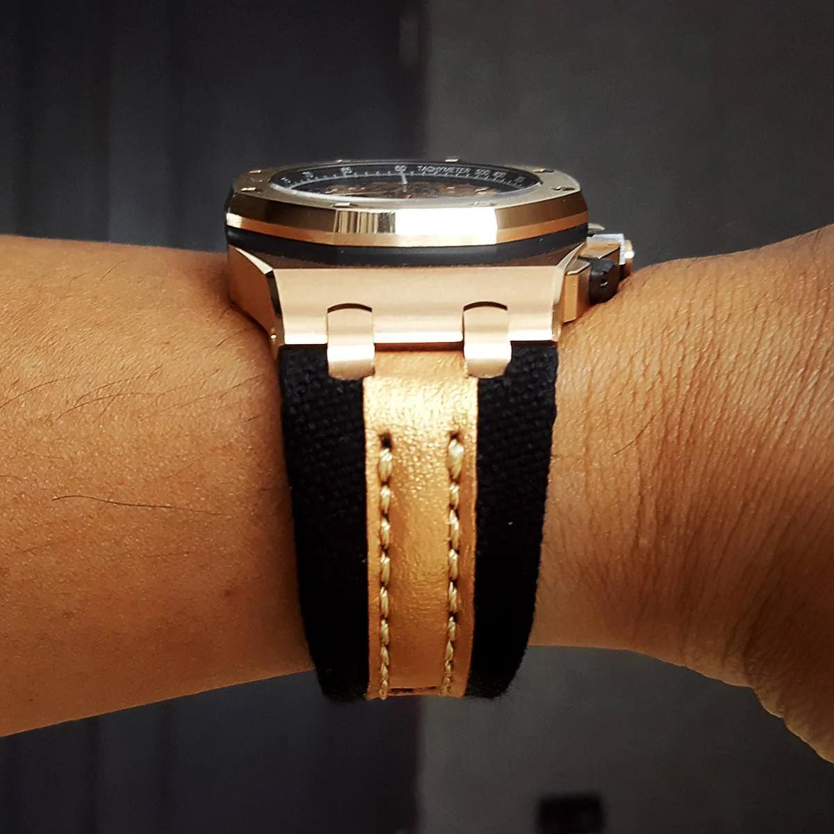 Ready Made – Threesome Black Gold Japanese Canvas Strap for AP