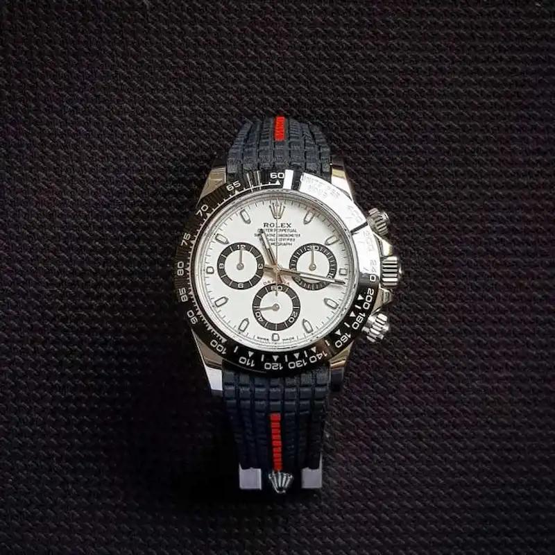 Rolex Leather Strap – Extreme Chessboard Dark Grey with Red Stripe