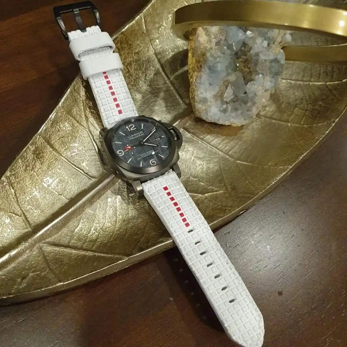 Panerai Leather Strap – Extreme Chessboard White with Red Stripe