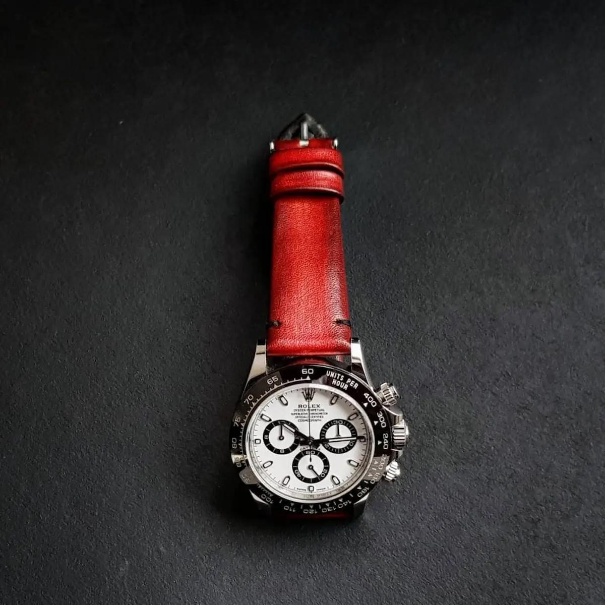 Rolex Leather Strap – Red Metallic