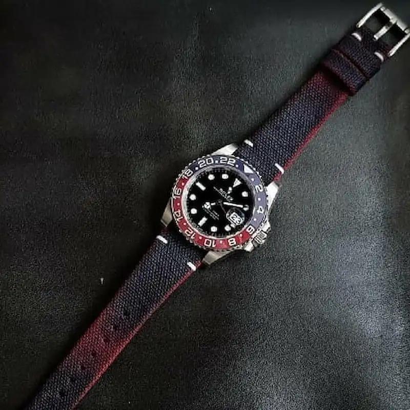 Rolex Canvas Strap – Two Tone Canvas Blue-Red