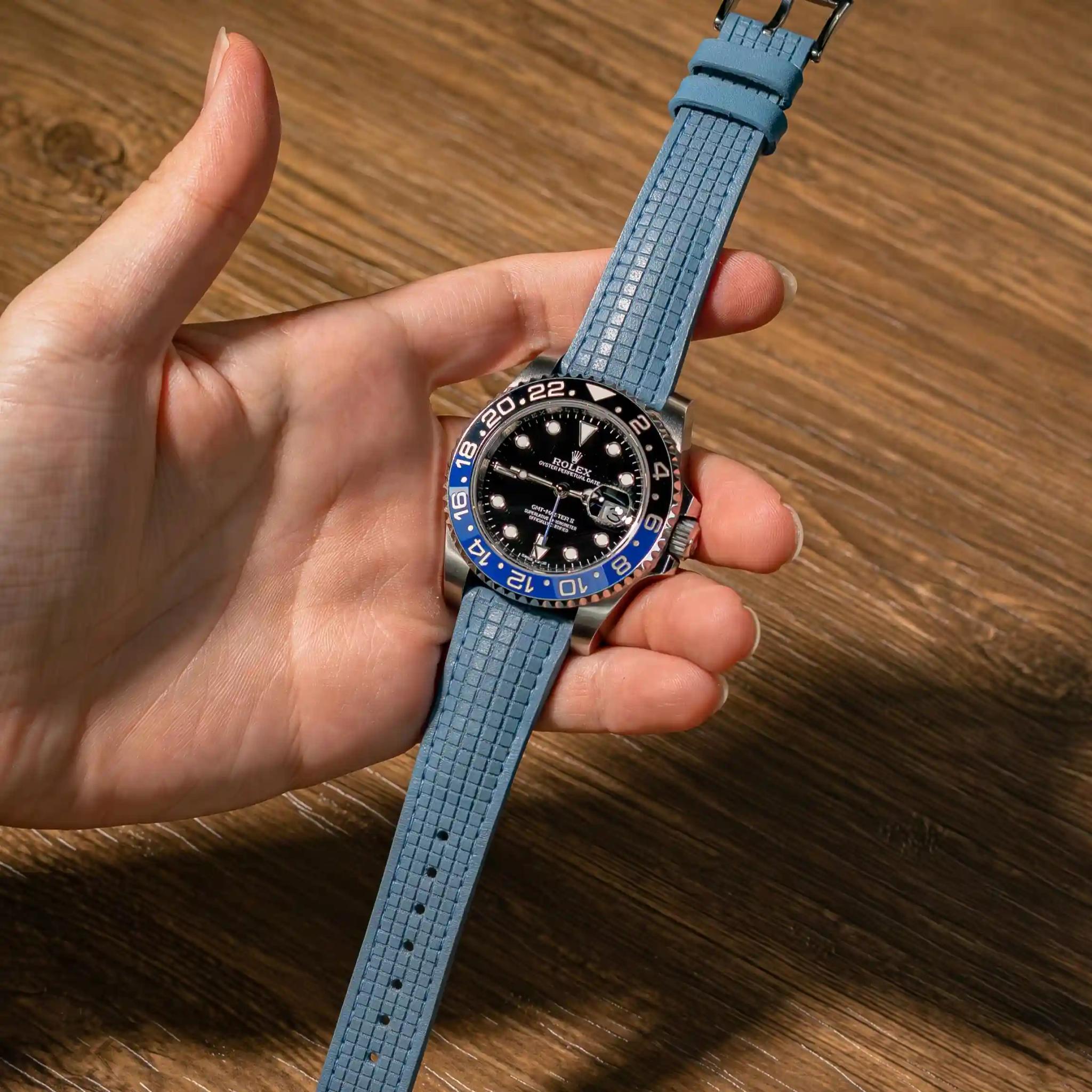 Rolex Leather Strap – Chessboard Baby Blue