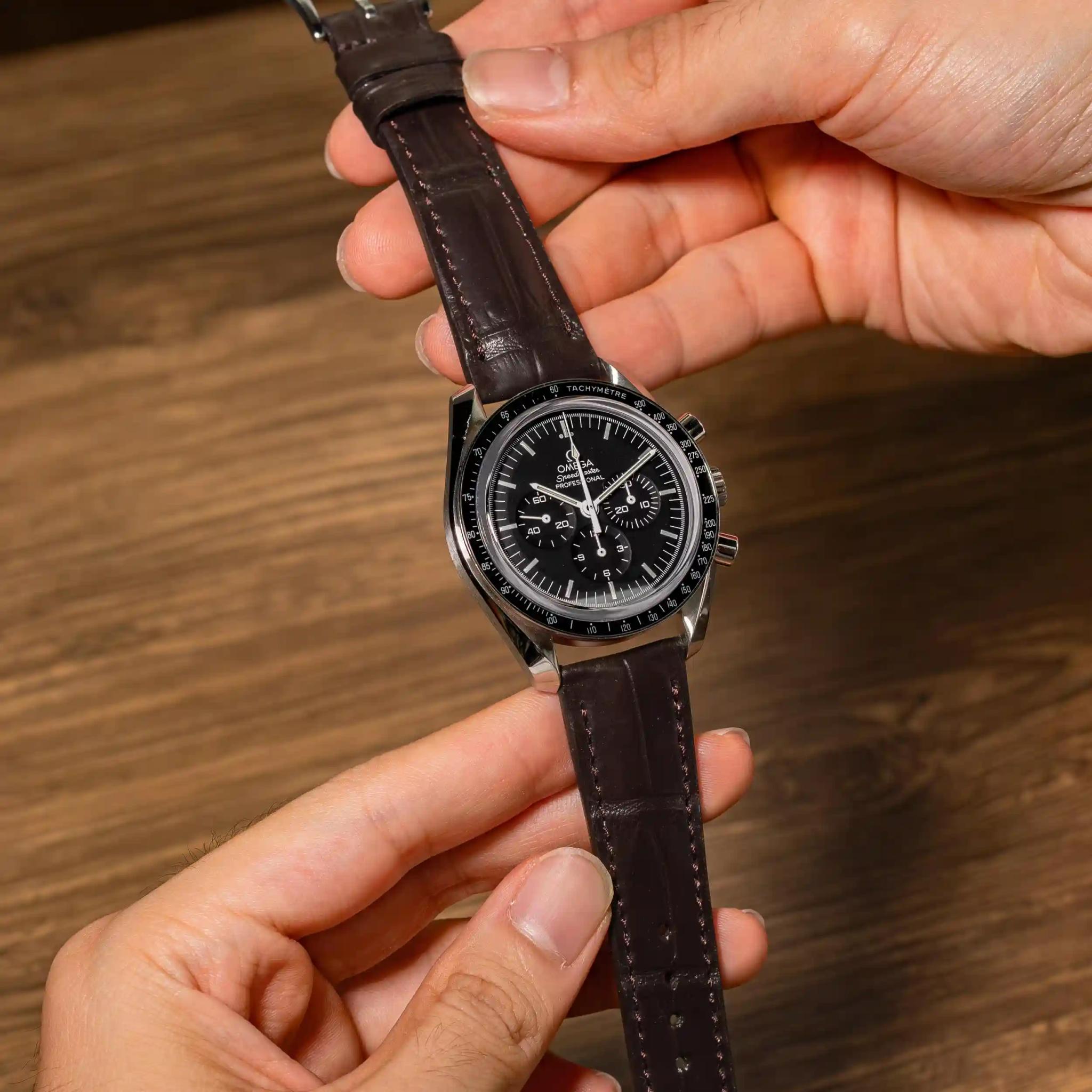 Omega Crocodile Strap – Dark Brown Croco
