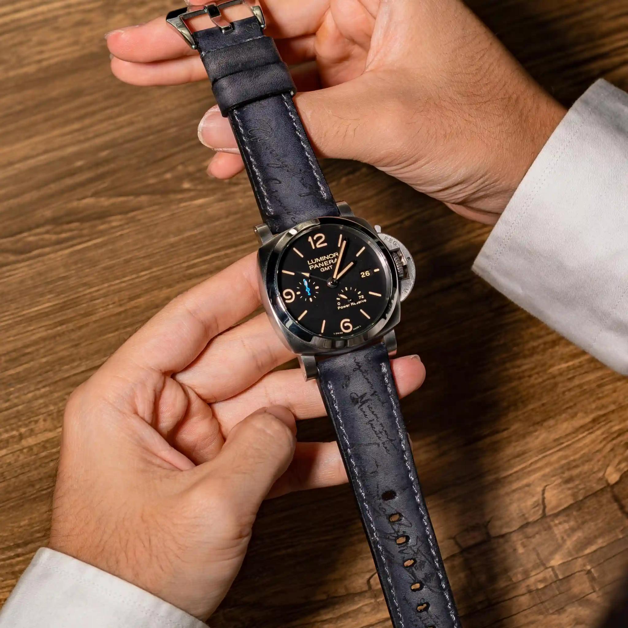 Panerai Leather Strap – Grey Patina Scritto