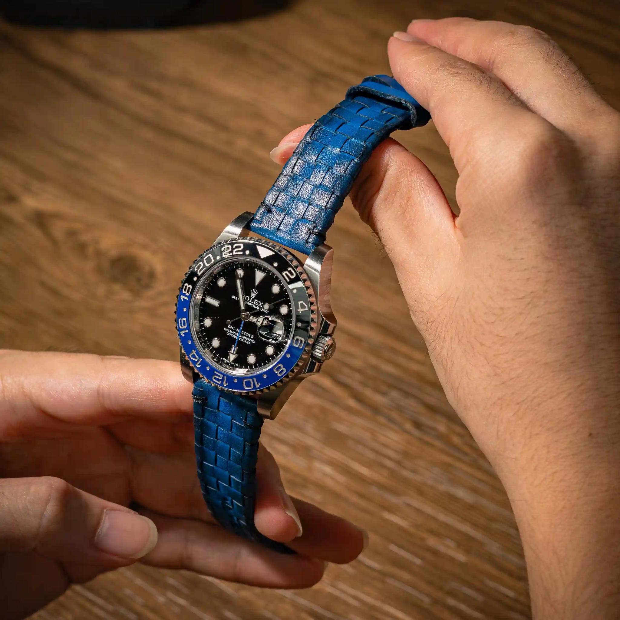 Rolex Leather Strap – Weaved 360 Blue Patina
