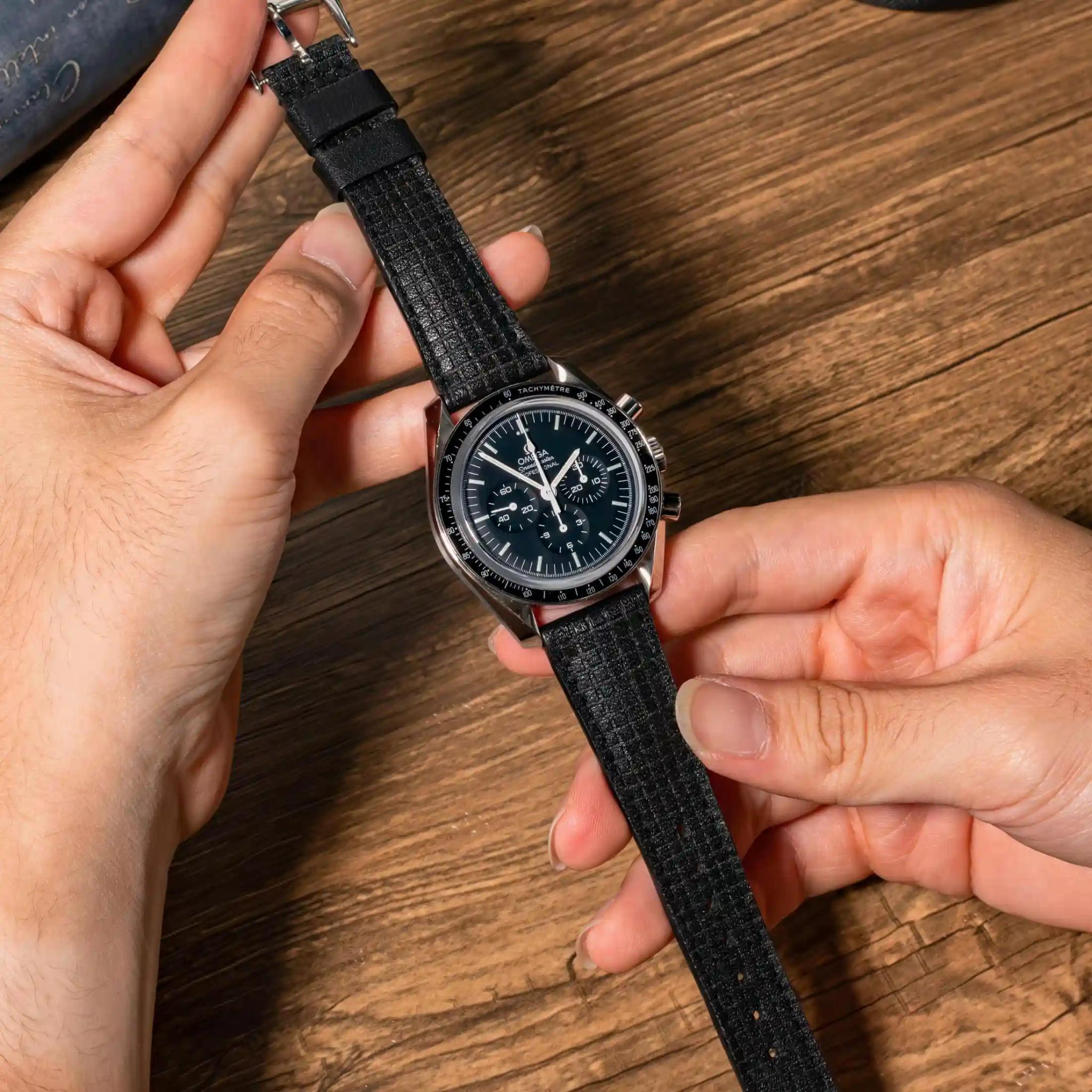 Chessboard Black – Leather Watch Strap