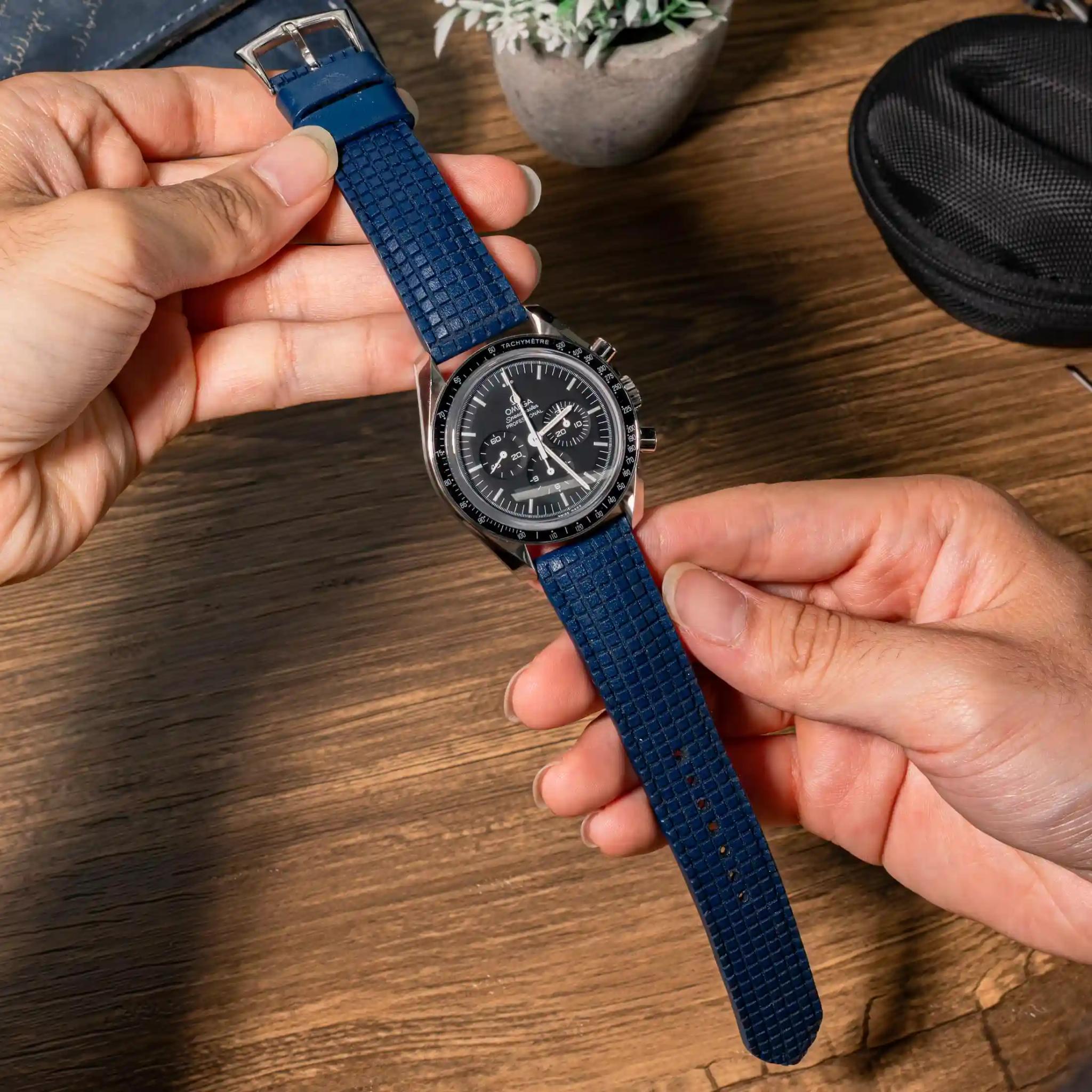Chessboard Blue – Leather Watch Strap