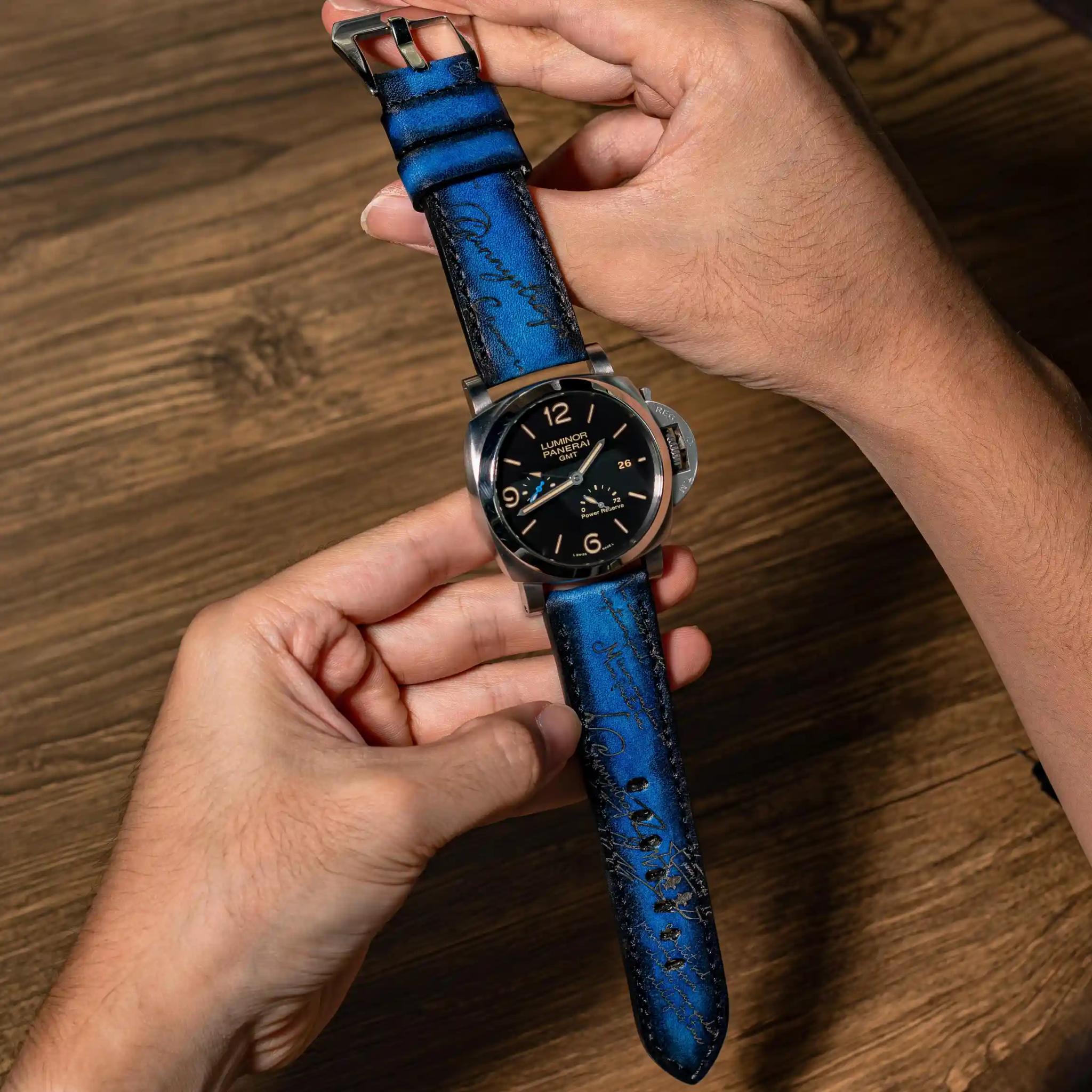 Panerai Leather Strap – Blue Patina Scritto