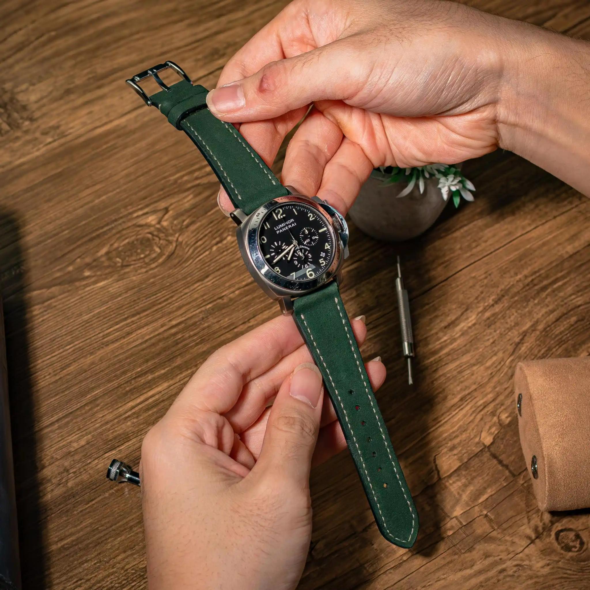 Panerai Leather Strap – Nubuck Green
