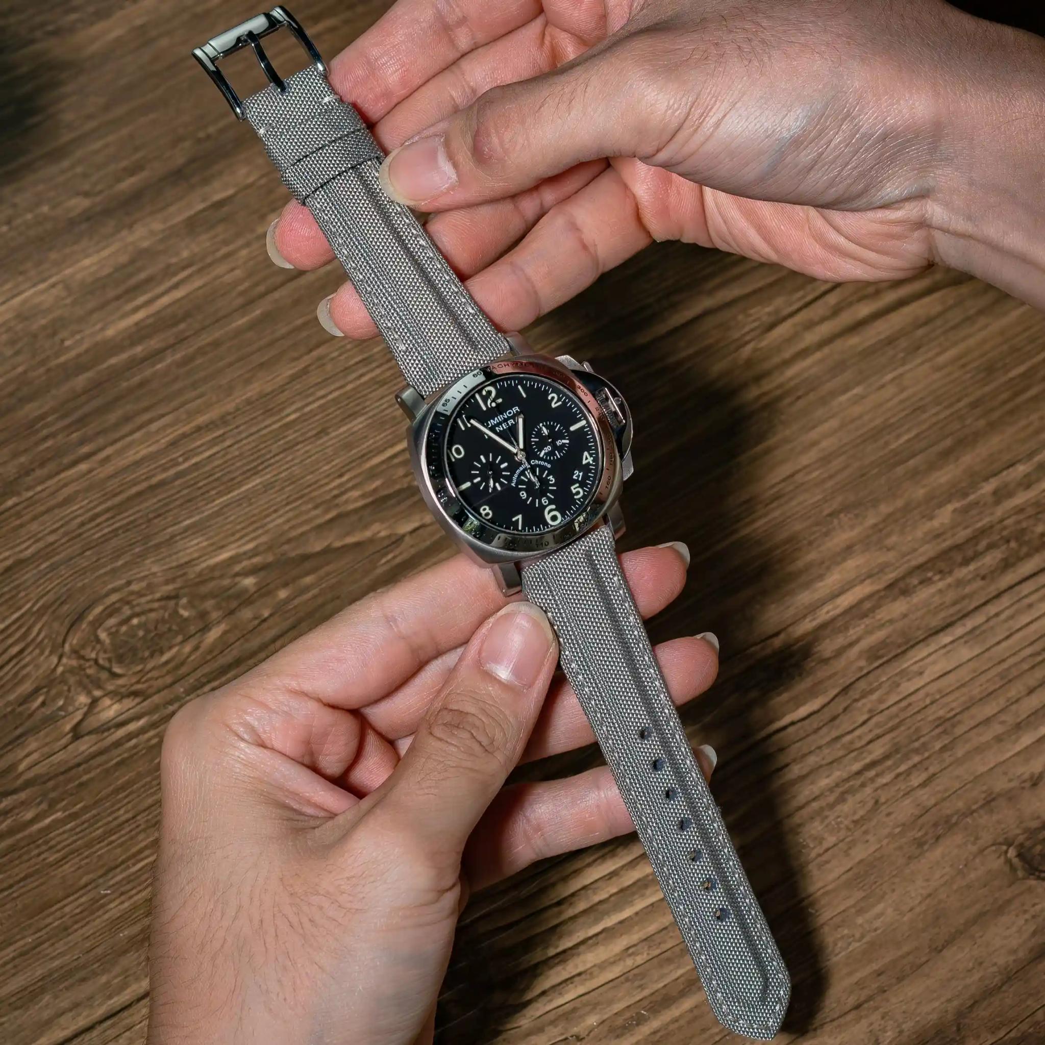 light-grey-kevlar-strap-on-Panerai-Luminor-PAM00072-made-by-Gunny-Straps