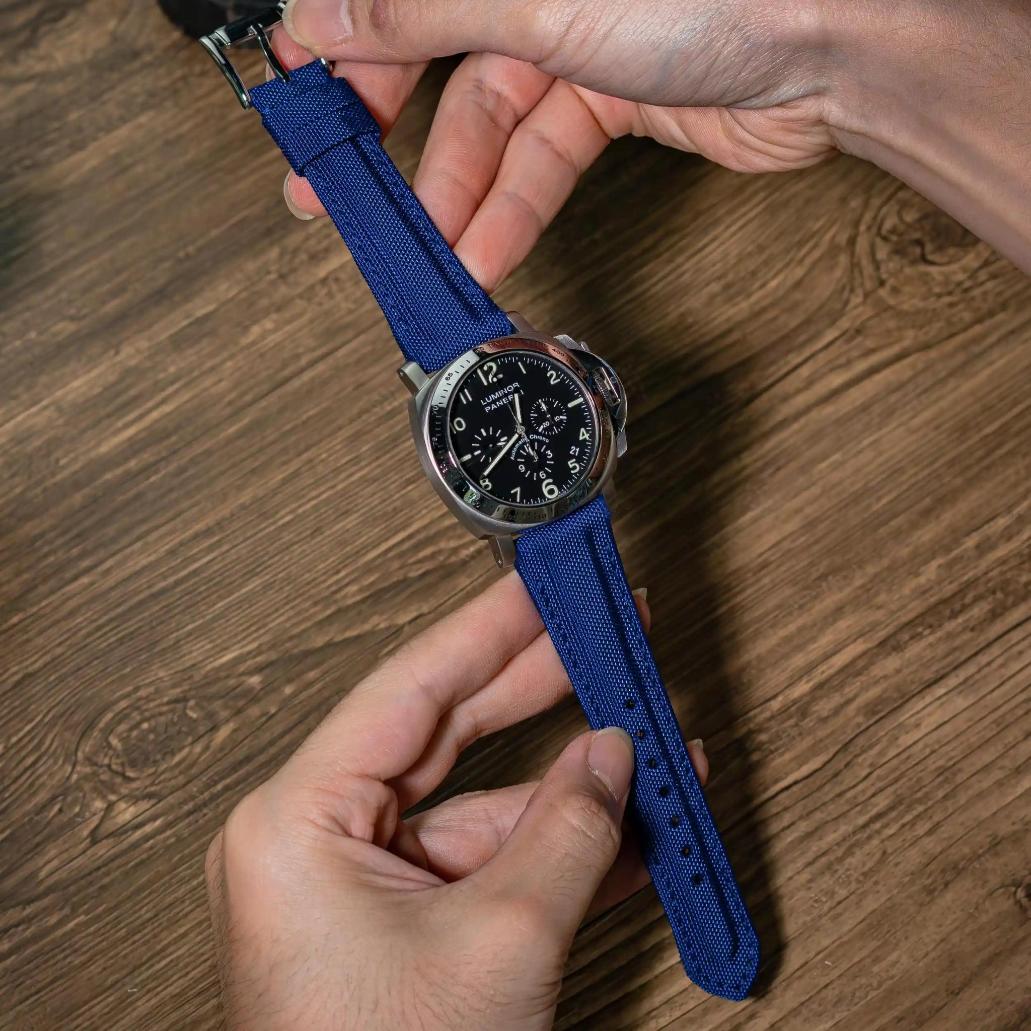 ultramarine-blue-kevlar-strap-on-Panerai-Luminor-PAM00072-made-by-Gunny-Straps