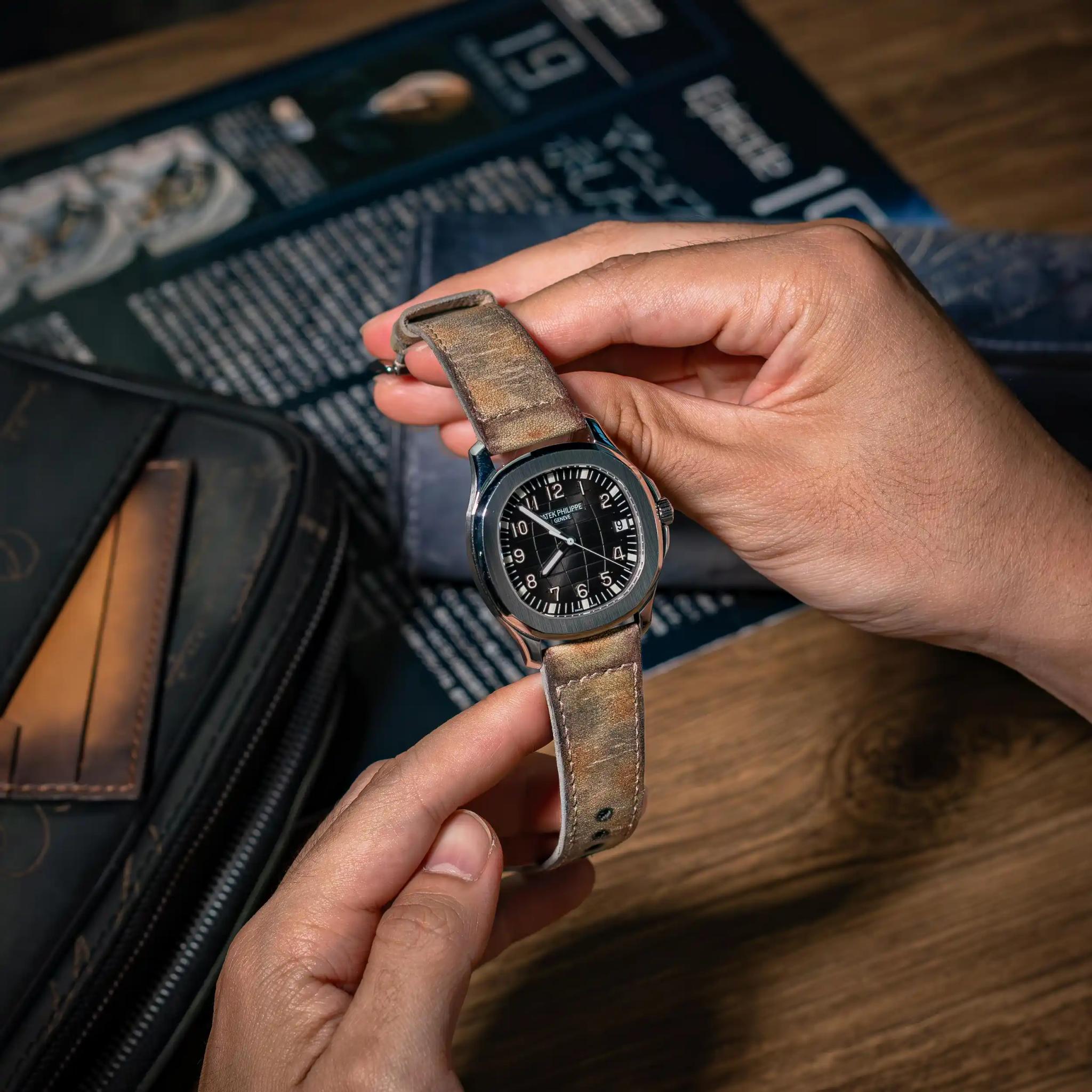 Mission-impossible-1-strap-on-Patek-Philippe-Aquanaut-made-by-Gunny-Straps