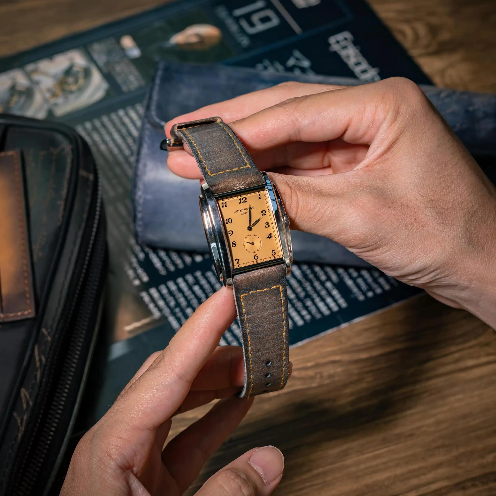 Mission-possible-3-strap-on-Patek-Philippe-Gondolo-made-by-Gunny-Straps
