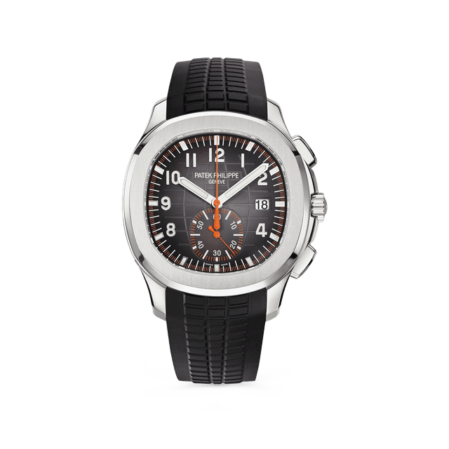 Aquanaut Chrono, Steel, Black dial, Black Rubber Strap