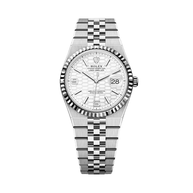Land Dweller 36mm, st/wg, White Honeycomb dial, Flat Jubilee Bracelet