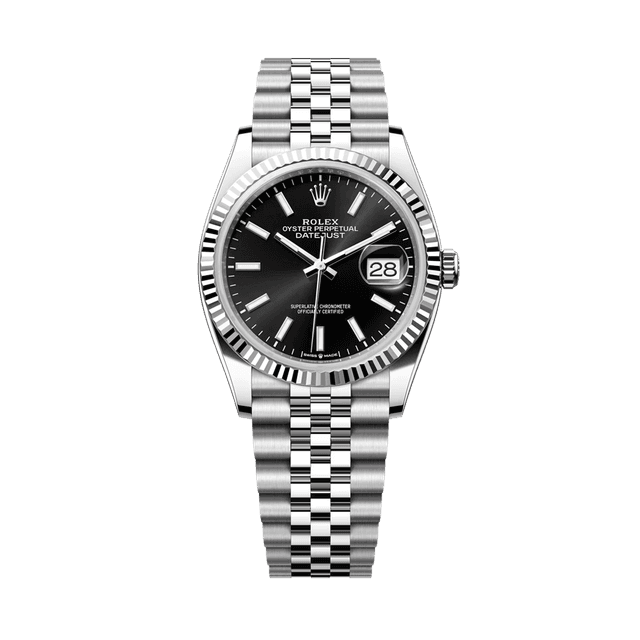Datejust 36mm, st/wg, Black tab dial, Jubilee Bracelet