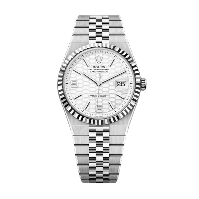 Land Dweller 40mm, st/wg, White Honeycomb dial, Flat Jubilee Bracelet