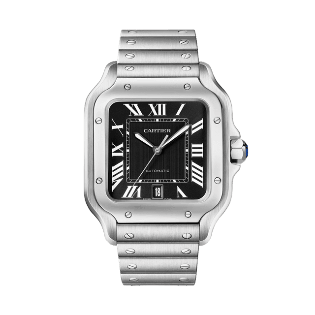 Santos de Cartier Large Model 39.8mm, Steel, Black dial, Bracelet