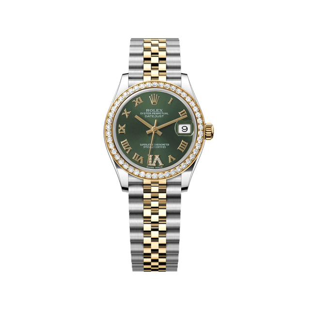 Datejust 31mm, st/yg, Olive VI diam dial, Diamond Bezel, Jubilee Bracelet