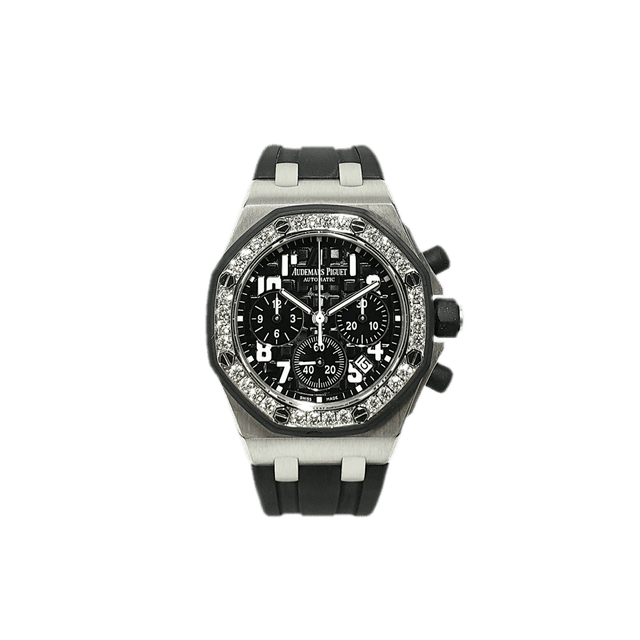 Royal Oak Offshore Lady Chrono 37mm, Steel, Black dial, Diamond bezel, Black rubber