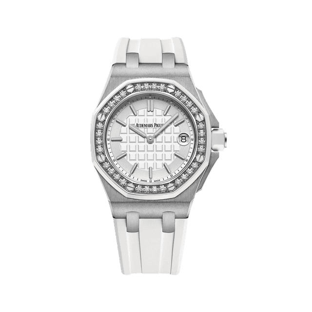 Royal Oak Offshore Lady Quartz 37mm, Steel, White dial, Diamond bezel, White Rubber
