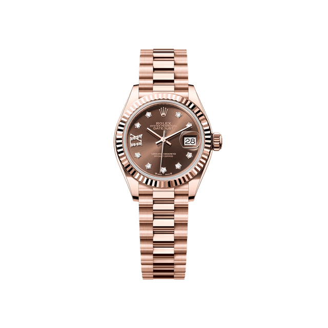 Datejust 28mm, RG, Choco XI 9sd dial, President Bracelet