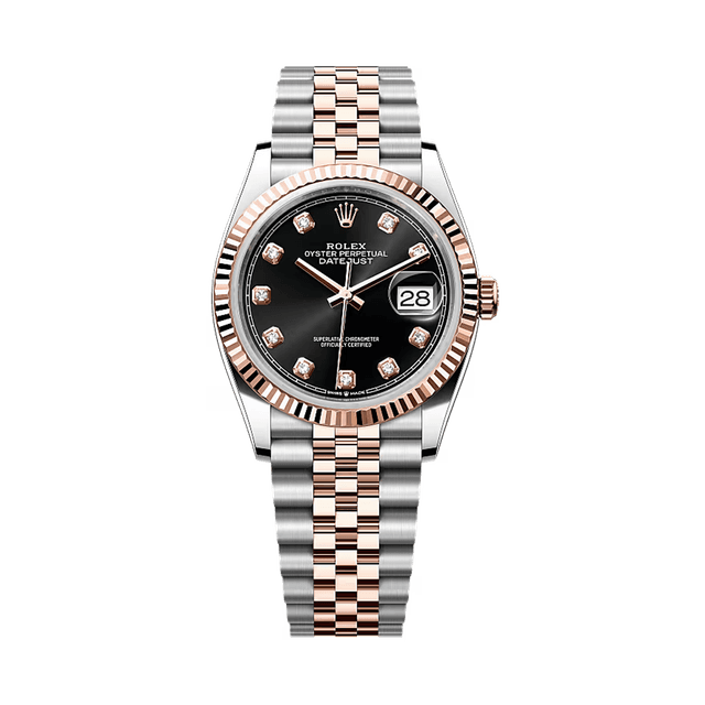 Datejust 36mm, st/rg, Black 10rd dial, Jubilee Bracelet