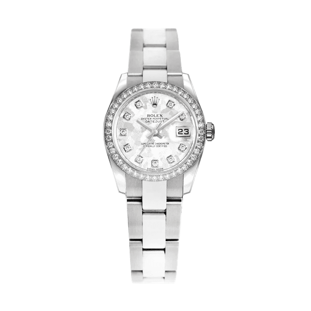Datejust 26mm, st/wg, Silver Roman dial, Diamond Bezel, Oyster Bracelet