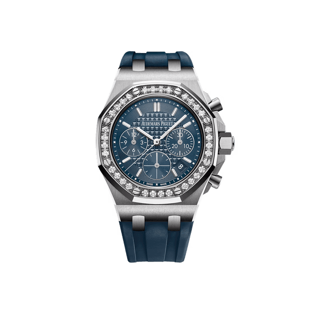 Royal Oak Offshore Lady Chrono 37mm, Steel, Bezel diamond, Blue dial, Blue rubber