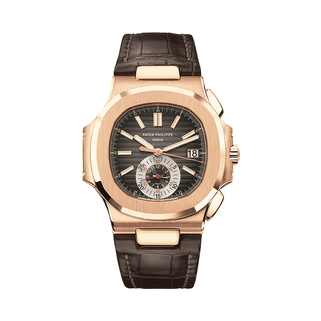 Nautilus Chrono, RG, Choco dial, Brown Leather Strap