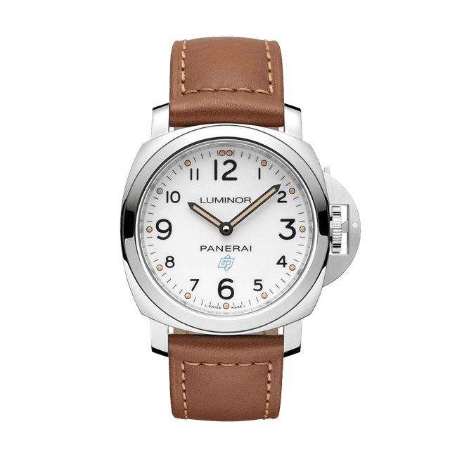 LUMINOR 44 LOGO MARINA P6000 STEEL WHITE LEATHER U0396/1000