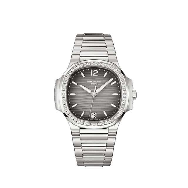 Nautilus Steel, 35.2mm, Grey Opaline Dial, Diamond Bezel, Bracelet