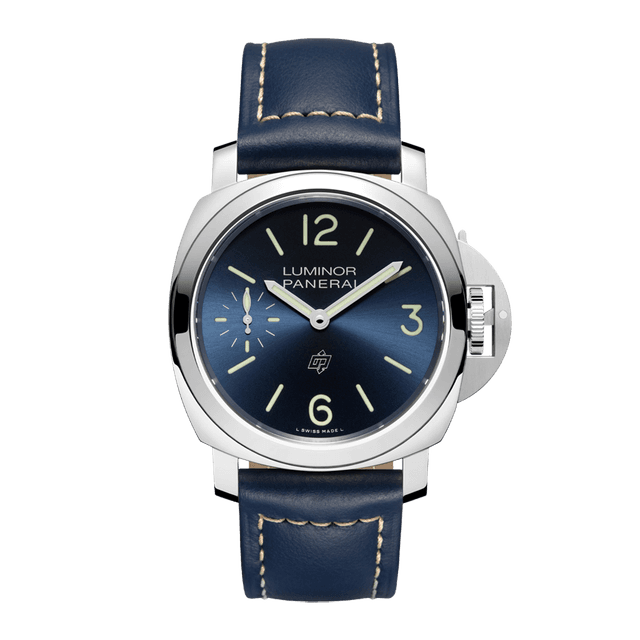 LUMINOR 44 LOGO P6000 STEEL LEATHER BLUE