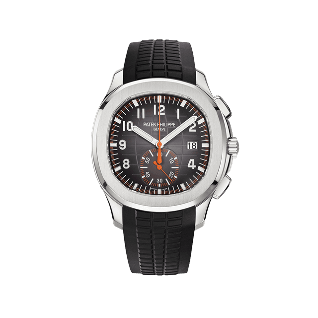 Aquanaut Chrono, Steel, Black dial, Black Rubber Strap
