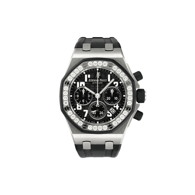 Royal Oak Offshore Lady Chrono 37mm, Steel, Black dial, Diamond bezel, Black rubber